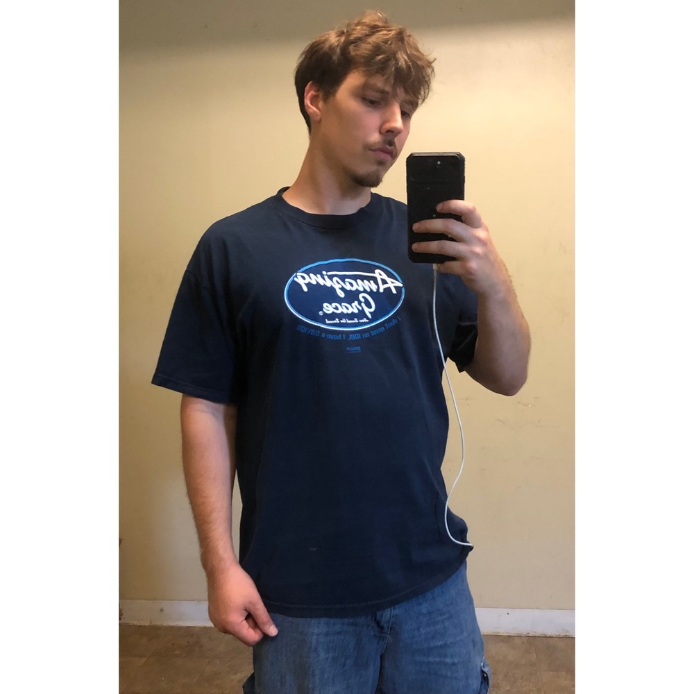 Vintage Tennessee River Amazing Grace Navy Blue Graphic T-Shirt Mens L XL Savior